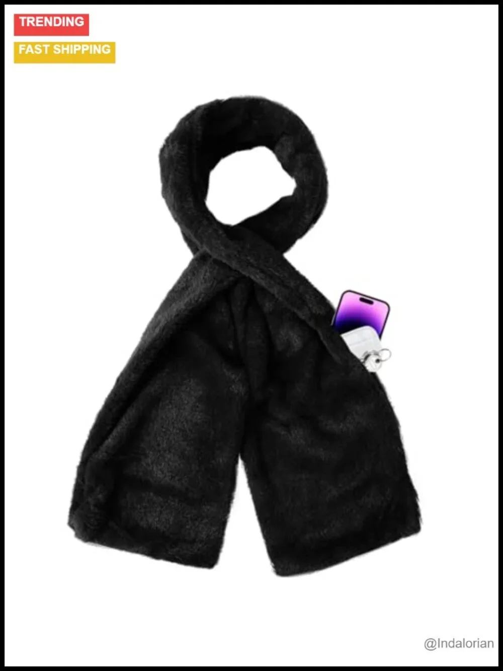 Faux Fur Pull Through Scarf with Hidden Zipper Pocket